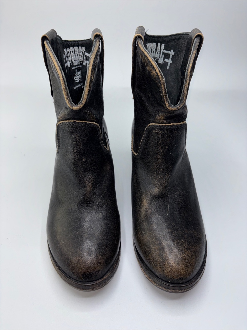Corral Women’s Size 8.5 Brown Distressed 6” Pull On Ankle Boot 2.5” Heel